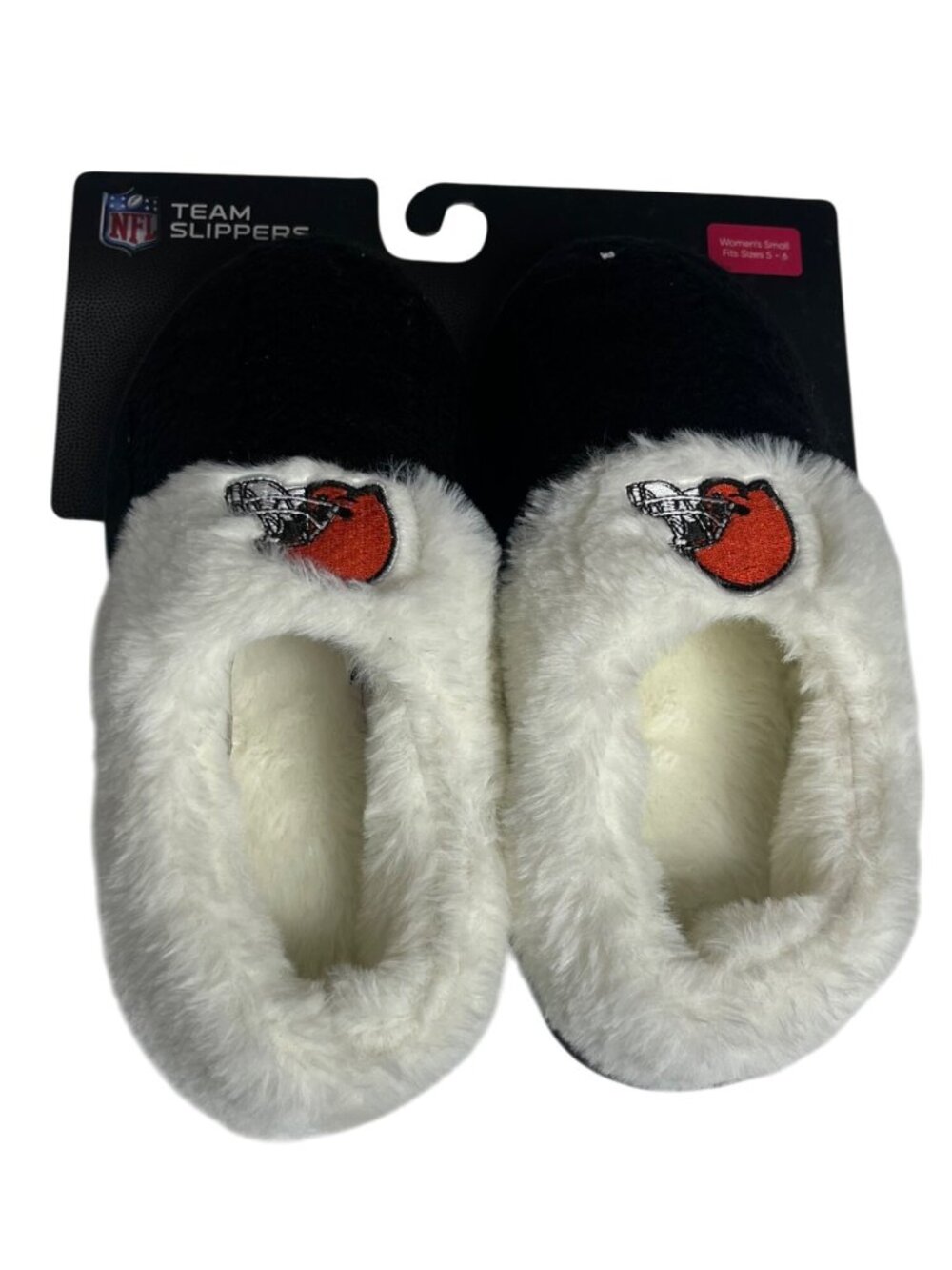 NFL Cleveland Browns Slippers Womens Small 5-6 New Plush Lining Black White
